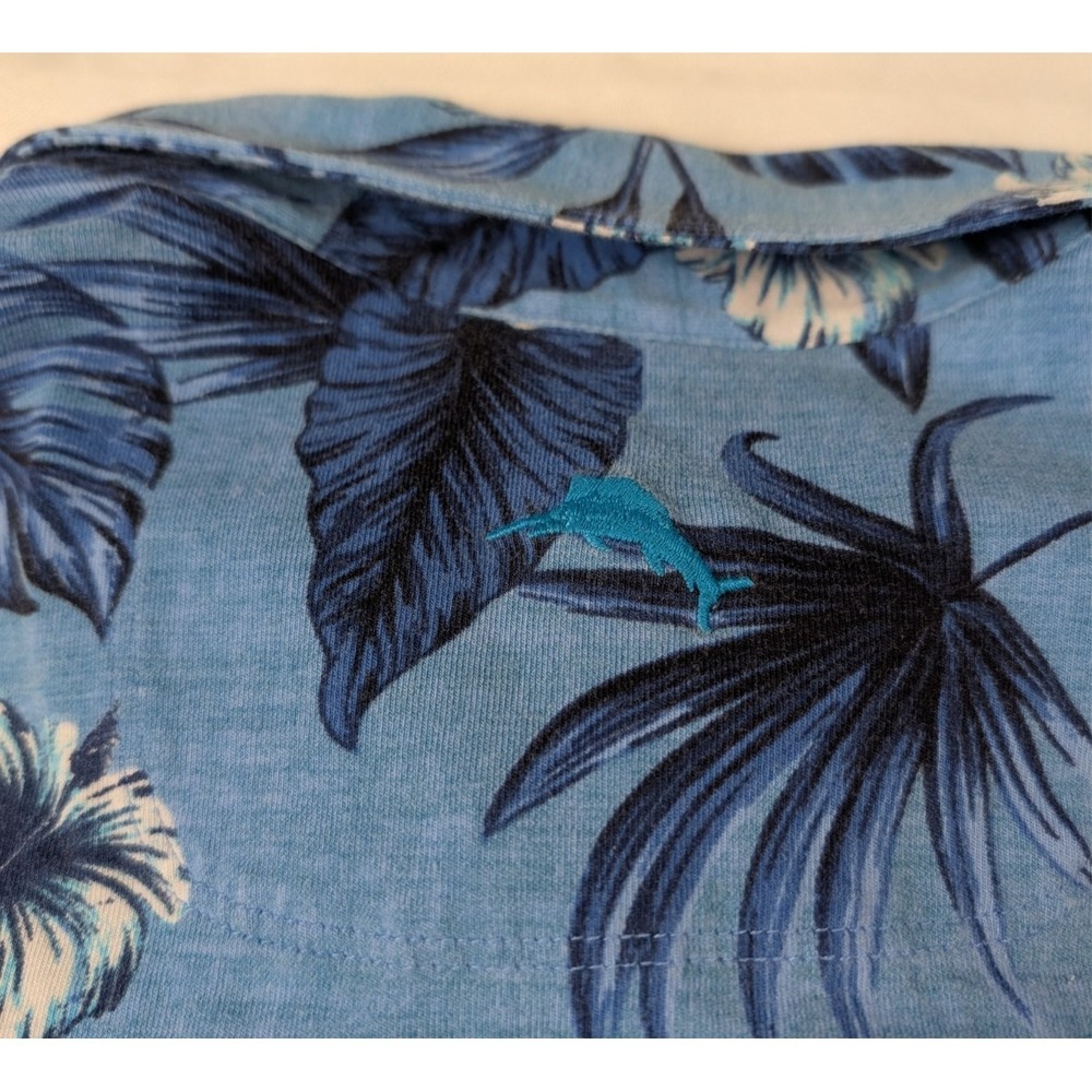 Tommy Bahama Mens XL Blue Floral Tropical Polo Shirt Cotton Stretch - Picture 3 of 11